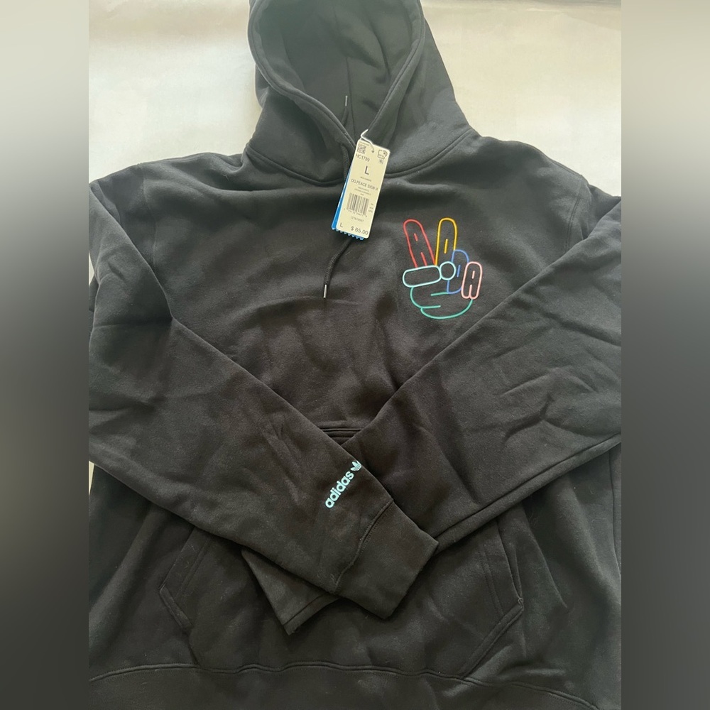 Adidas Black Hoodie with Peace Sign Graphic